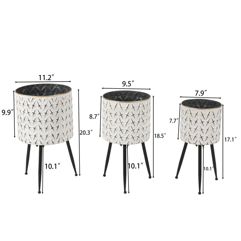 3-Piece Set Distressed Standing Metal Pot Planter