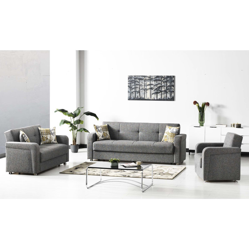 Fauteuil rembourré avec rangement de couleur grise - tablette pratique et attrayante
