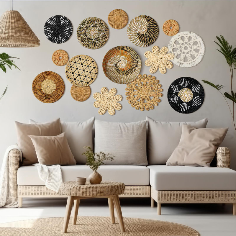 15 pièces de paniers muraux décoratifs en bois tissé à la main Boho