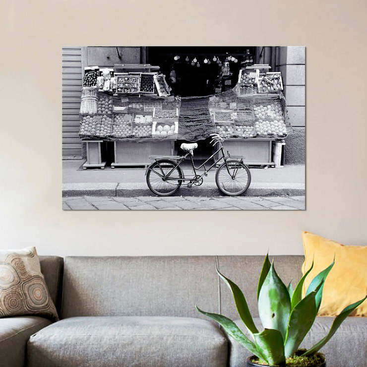 Bicyclette et support à fruits - reproduction de photo sur toile, H 8 po x l 12 po x P 0,75 po, Pas de tapis, Toile tendue