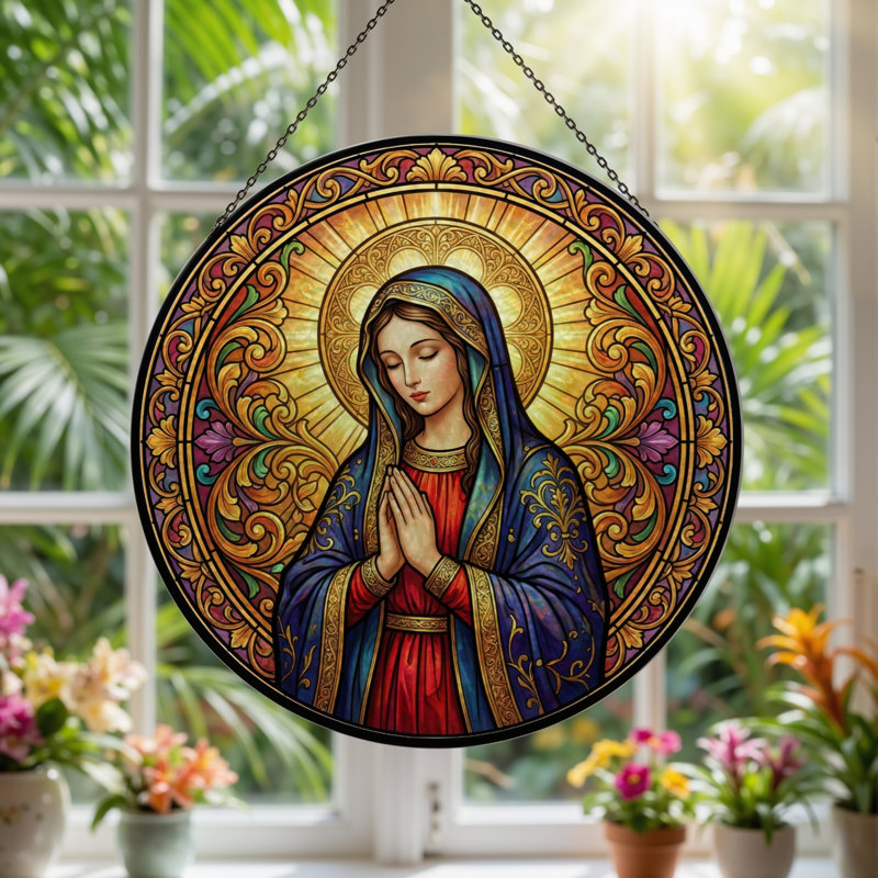 Panneau de vitrail d'art religieuse ， 7,8 H, H 7,8 po
