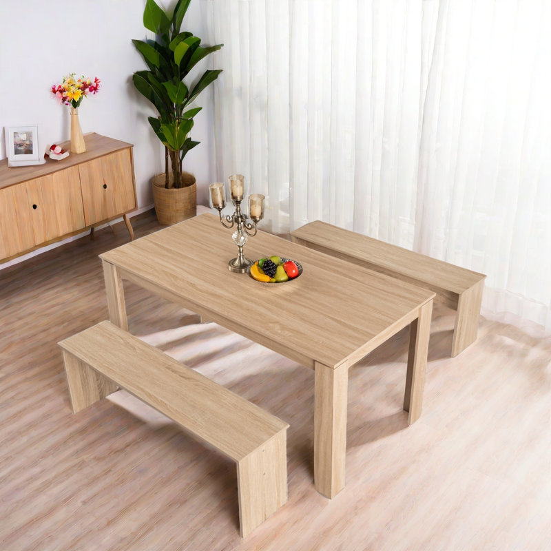 3-Piece Bench Style Dining Furniture Set, 4-Person Space-Saving Dinette For Kitchen, Dining Room With 2 Benches