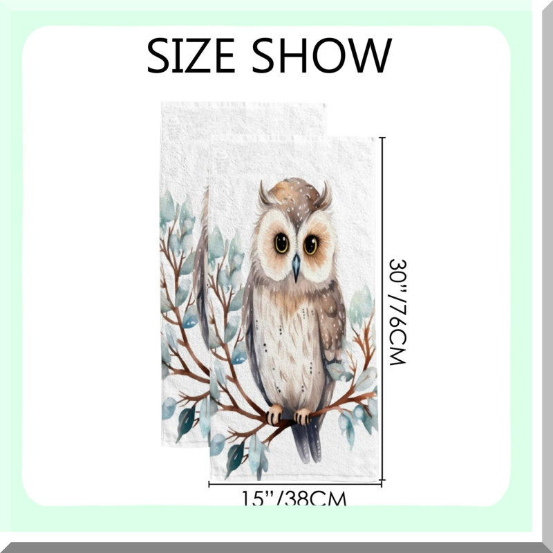 Winter Owl Microfiber Hand Towels - Soft, Absorbent, 30x15 Inches, Set of 2 for Bathroom, Kitchen, Gym, Spa