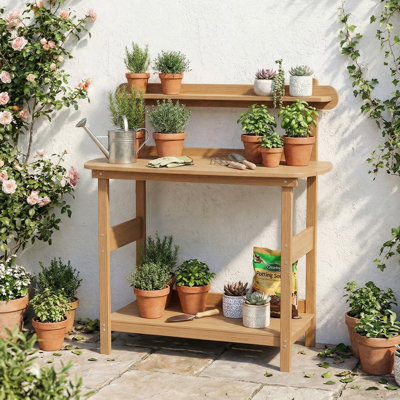 Table de jardinage d'extérieur avec rangement à 3 niveaux, table de rempotage pour l'extérieur