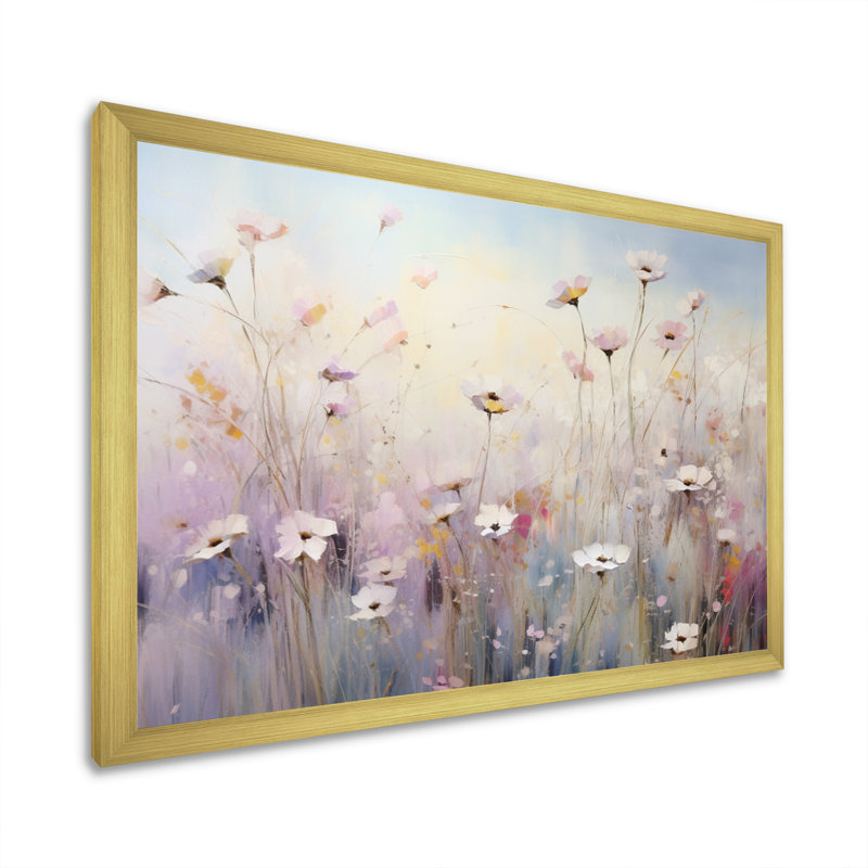 «White Wildflowers Whispering Breeze II», reproduction d'art sur toile, Cadre doré à une seule photo
