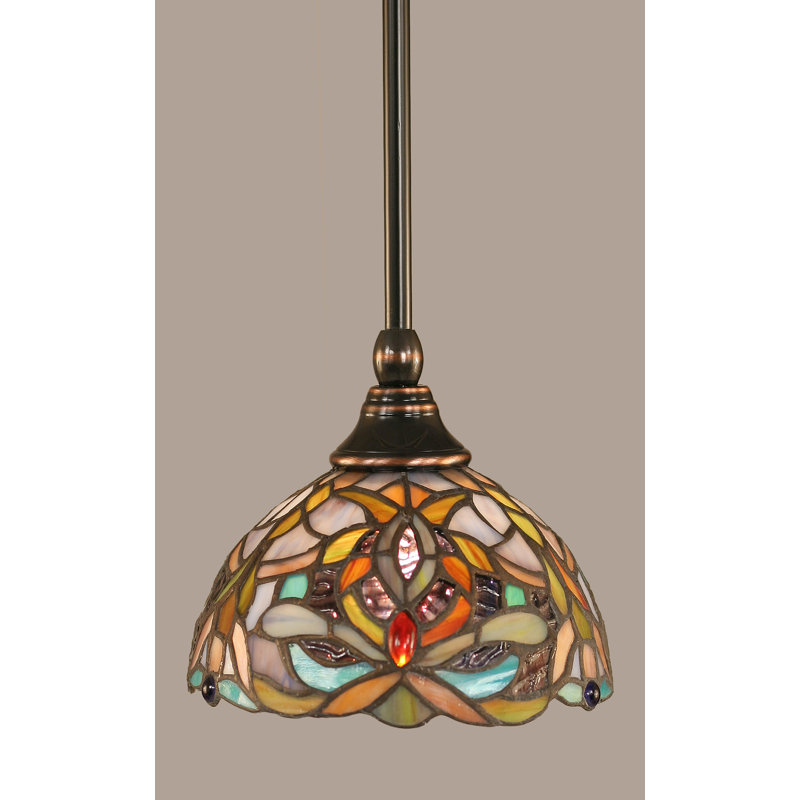 Stem Hung Mini Pendant With 7” Kaleidoscope Art Glass, Black Copper
