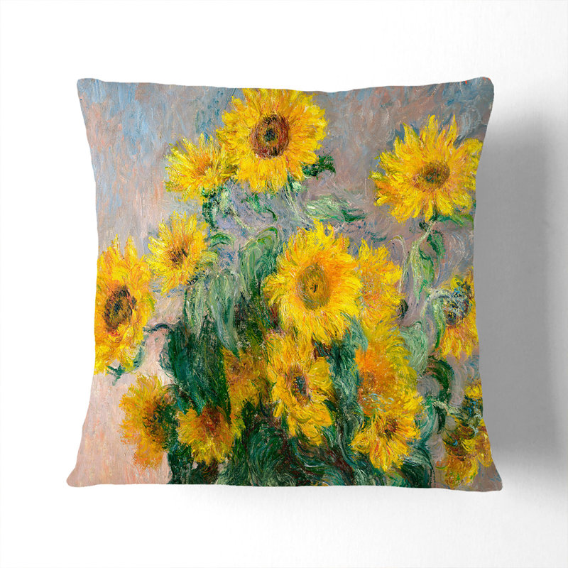 Bouquet Of Sunflowers Square Throw Cushion, Black, 40cm H x 40cm W x 15cm D