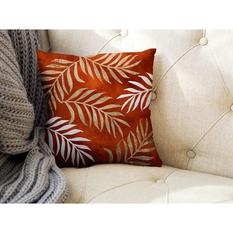 Coussin intérieur / extérieur Bobo Fern, L 15 po x H 15 po, Orange / or / blanc
