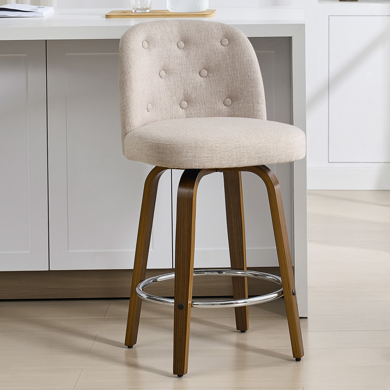 Swivel Upholstered Stool, Beige, 3, Counter Stool (26" Seat Height)