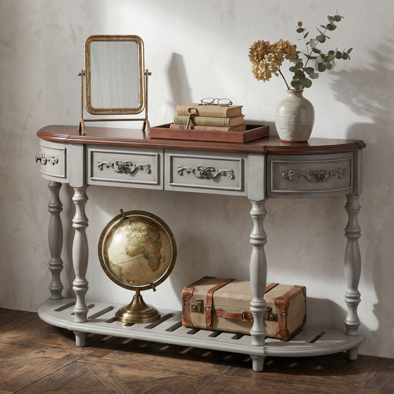 Canapé console 52 po moderne et contemporain avec 4 tiroirs et 1 tablette, Brun / Gris