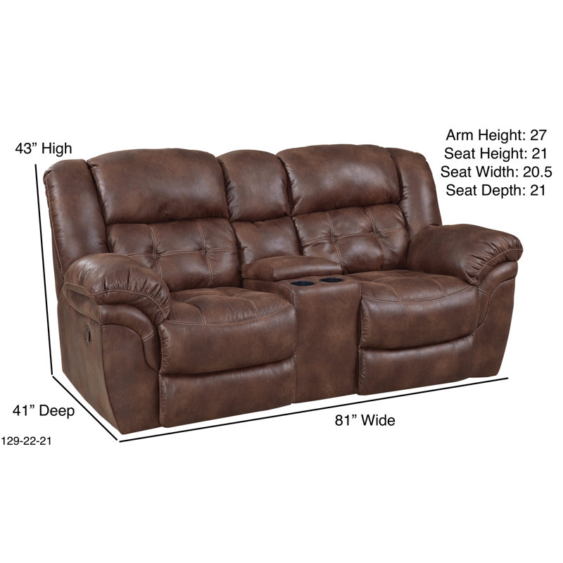 Rabab Upholstered 81'' Reclining Loveseat, Brown Polyester