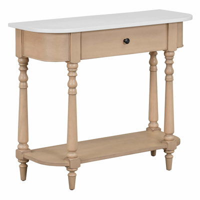 Retro Curved Corner Narrow Console Table With Top Drawer And Open Shelf For Entryway, Hallway And Living Room