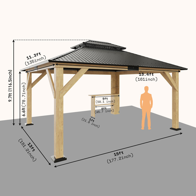 Classic  13 FTx 15 FT Solid Wood Storage Gazebo With Double Iron Roof, 13 Ft x 15 Ft
