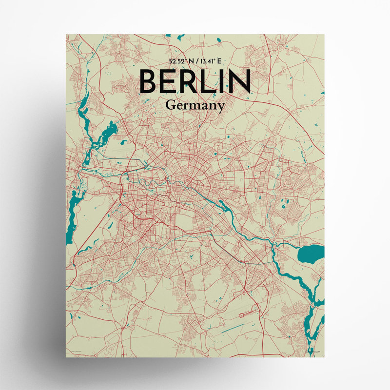 Berlin City Map in Tricolour 1 Piece Wall Art, 20cm H x 16cm W x 0.05cm D