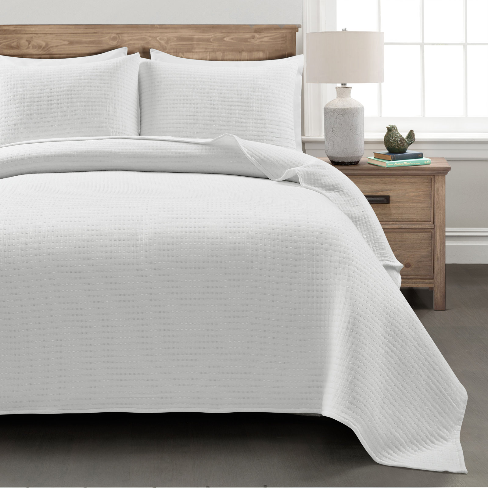 Cotton Quilt Set, Off White, King Quilt + 2 Shams 