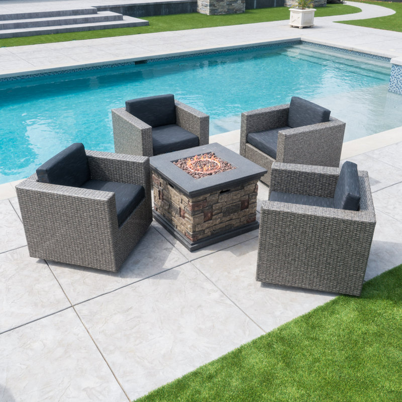 Furst 4 - Person Patio Conversation Set with Cushions, Mixed Black