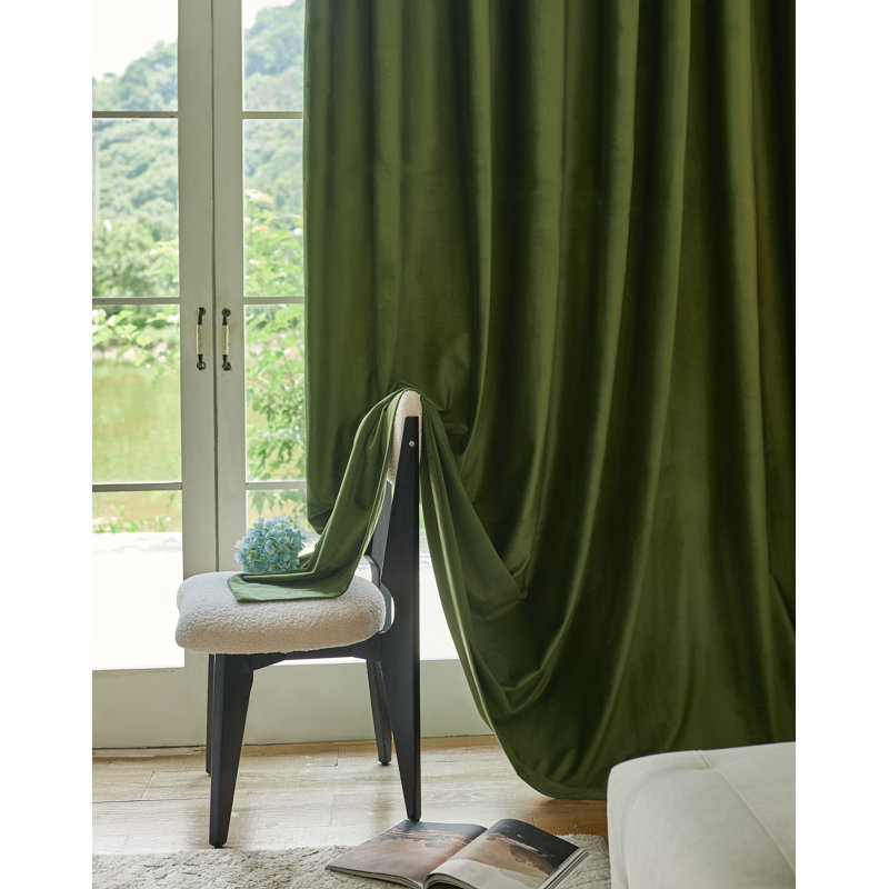4Pcs Velvet Solid Color Metal Grommets Room Darkening Curtain Panels (Set of 4), Olive Green, 52" W x 96" L