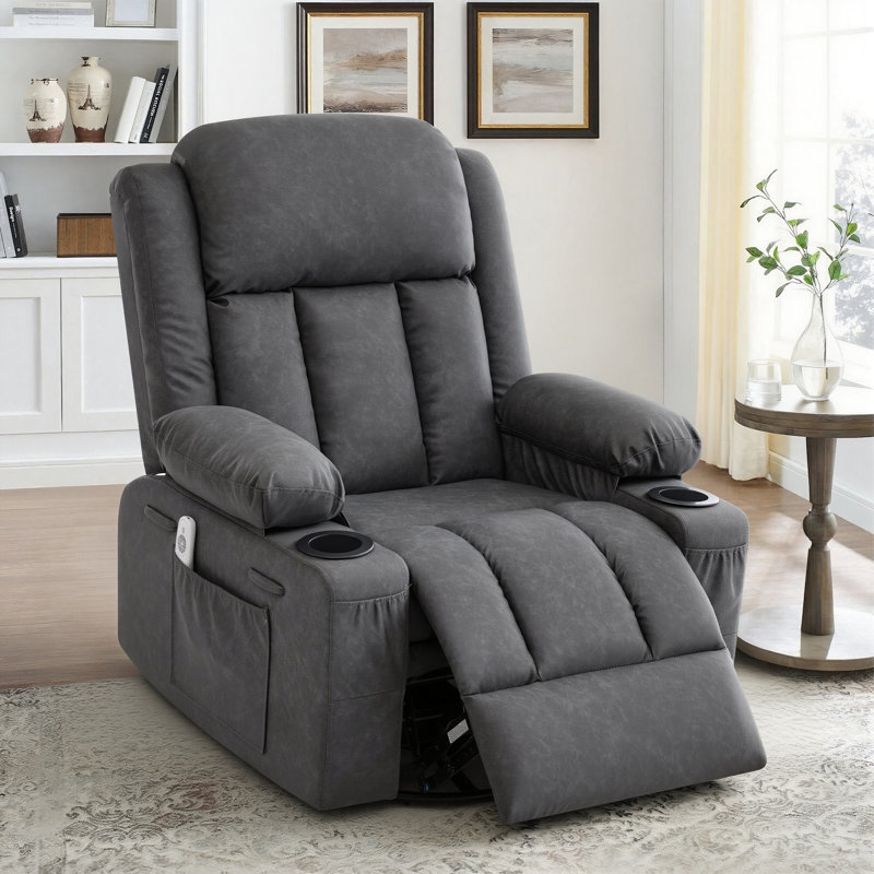 Ultimate Comfort 360° Swivel Recliner – Heated Massage, Rocking And Retractable Armrests, Gray