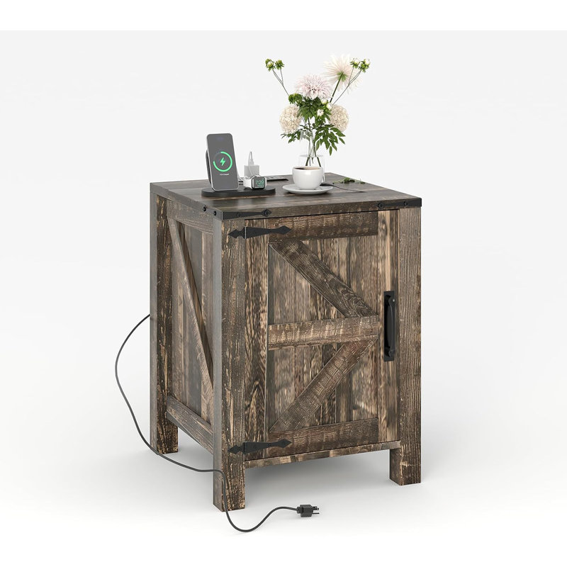 Table de chevet et table de bout moderne à deux niveaux 18 po avec station de charge pour chambre à coucher et salon 18 po