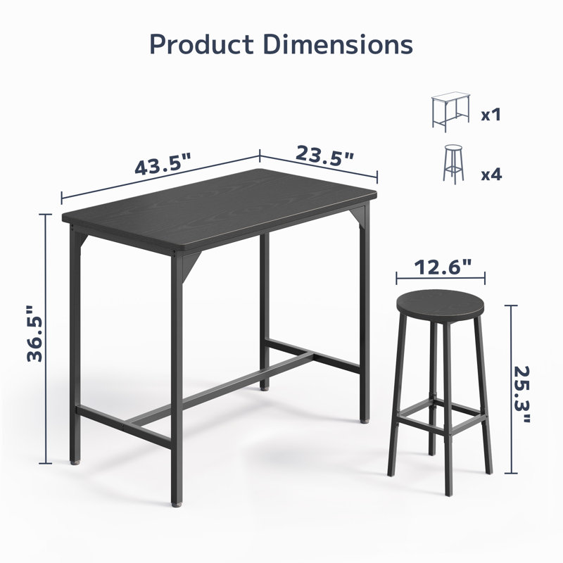 Bijolle 5 Piece Dining Set, Noir, Noir