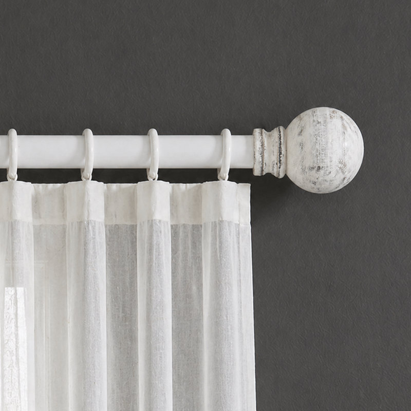  Tringle à rideaux pour fenêtre 44 - 120 po, tringle à draperie extensible en métal robuste de 1 po, tringle à rideaux réglable avec embouts décoratifs en boule de bois pour le salon, ivoire mat