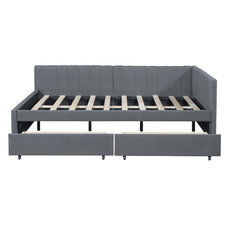 Upholstered Daybed with 2 Storage Drawers Sofa Bed Frame No Box Spring Needed, Linen Fabric
