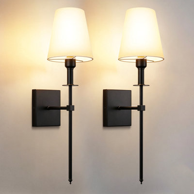 24.6in Traditional Sconces Armed Wall Mounted Sconce with Fabric Shade