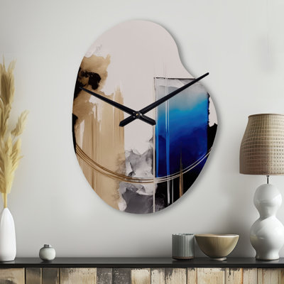 Blue Minimalist Abstract II - Asymmetrical Modern Metal Clock, Blue Wall Clock Print