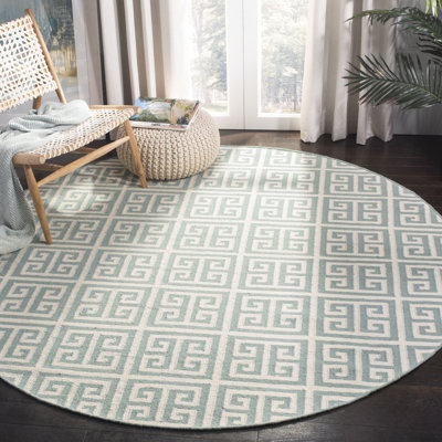 Rodgers Hand Woven Flat Weave Banana Silk/Wool/Cotton Geometric Rug in Ivory/Blue