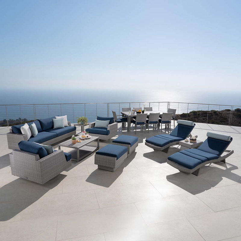 Ehrenfried 17 - Person Patio Conversation Set with Cushions, Laguna Blue/Gray