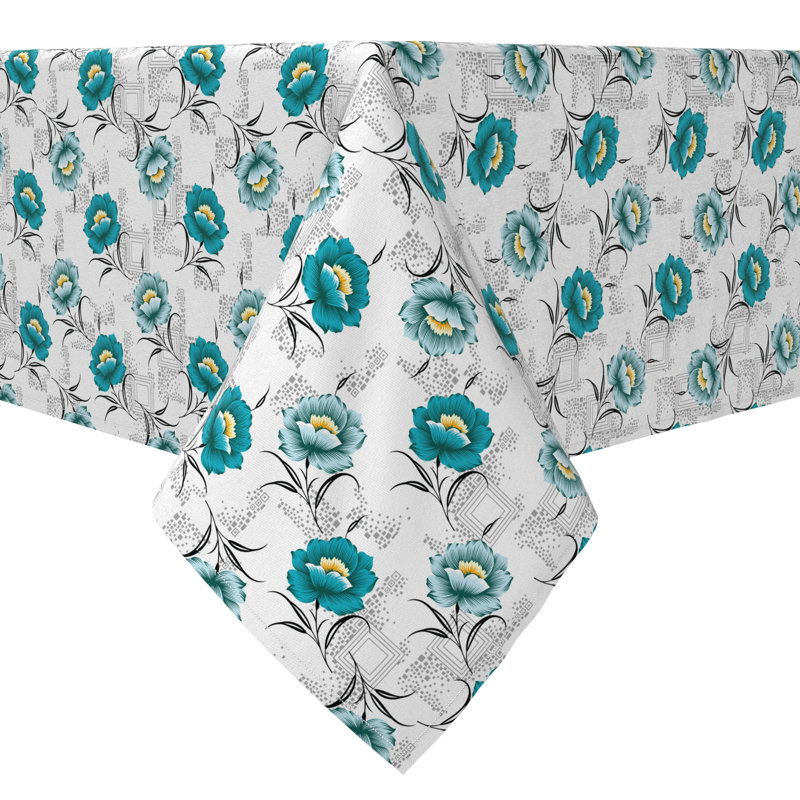 Rectangular Floral Cotton Twill Tablecloth