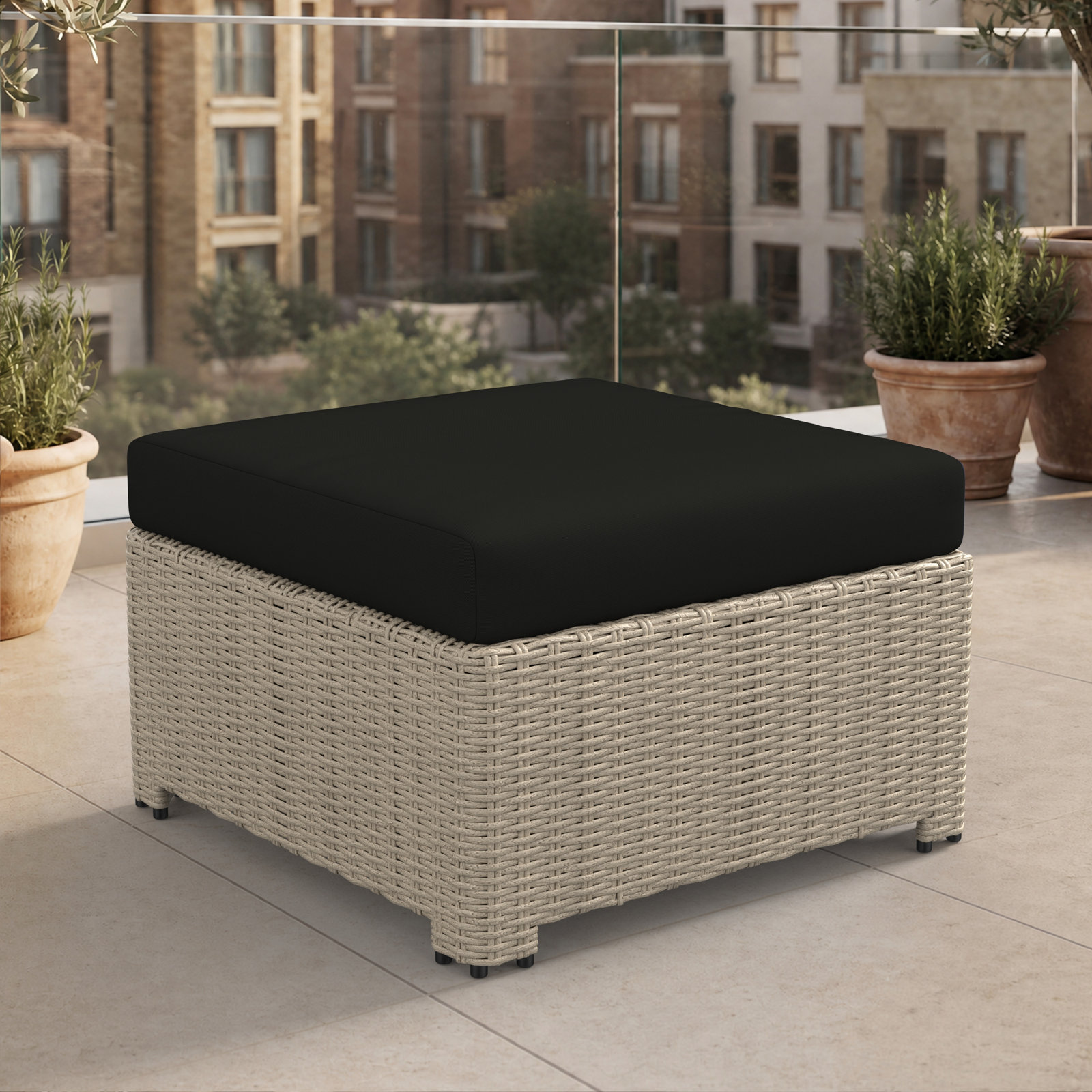 Henri Sunbrella® Patio Ottoman, Sunbrella® Canvas Black