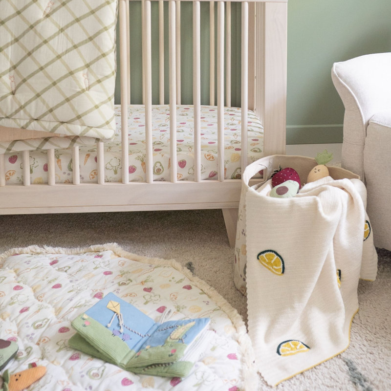 Clementine Lemon Embroidered Knit Baby Blanket