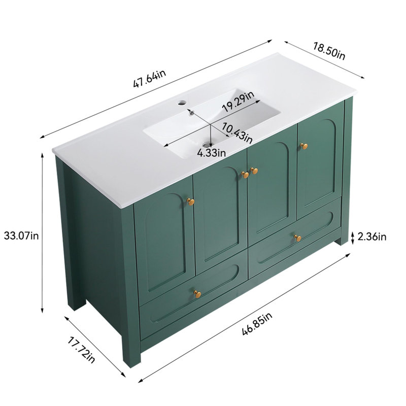 Ensemble de meuble-lavabo simple autoportant 48 po avec lavabo 48 po, Vert