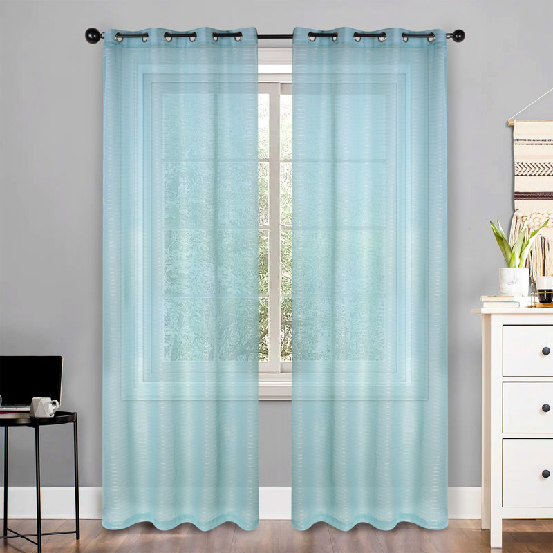 Panneaux de rideaux transparents à rayures avec œillets Aldin, Ivoire, l 52 po x L 108 po