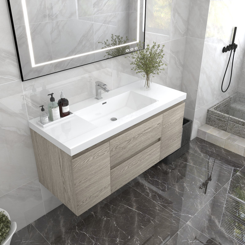 Seoul 48'' Single Bathroom Vanity with Acrylic Top, Teak Oak