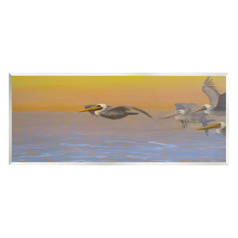 Au-459-Giclée, Pélicans volant au lever du soleil, Mdf, L 7 po x H 17 po x P 0,5 po