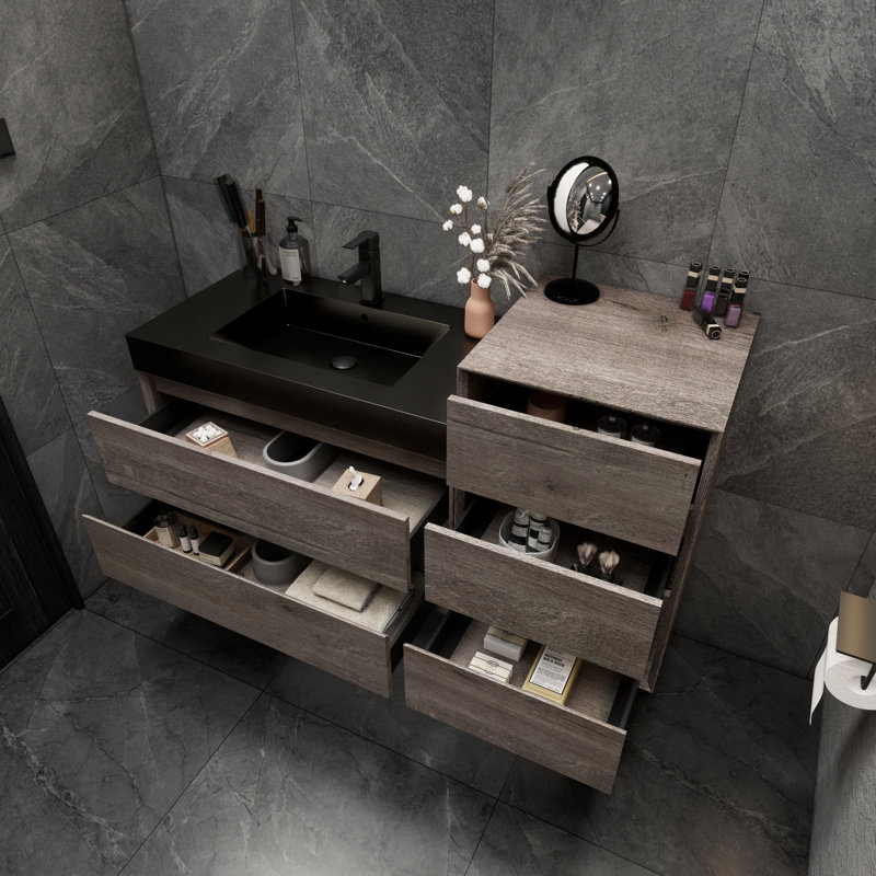 Ensemble de meuble-lavabo mural simple 67 po Golitz, Chêne