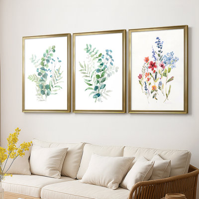 Blue Mist Eucalyptus I  -Custom Framed  Wrapped Gallery Canvas - 3 Pieces