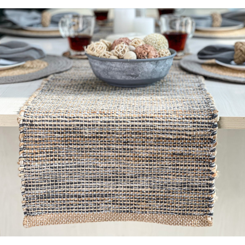 Pearsall Gingham Table Runner, Natural/Gray Charcoal, 72" x 13"