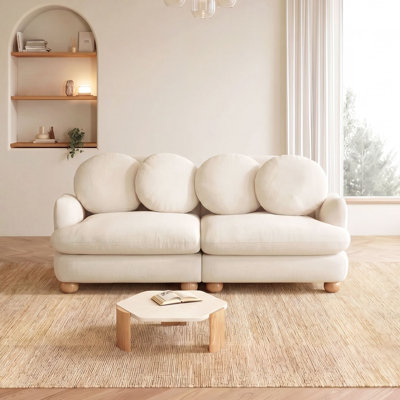 Canapé d'angle modulaire moderne en chenille, 2 places, assise profonde avec 4 coussins, structure en bois massif et pieds ronds en bois, canapé confortable pour petits espaces, salon, chambre, appartement