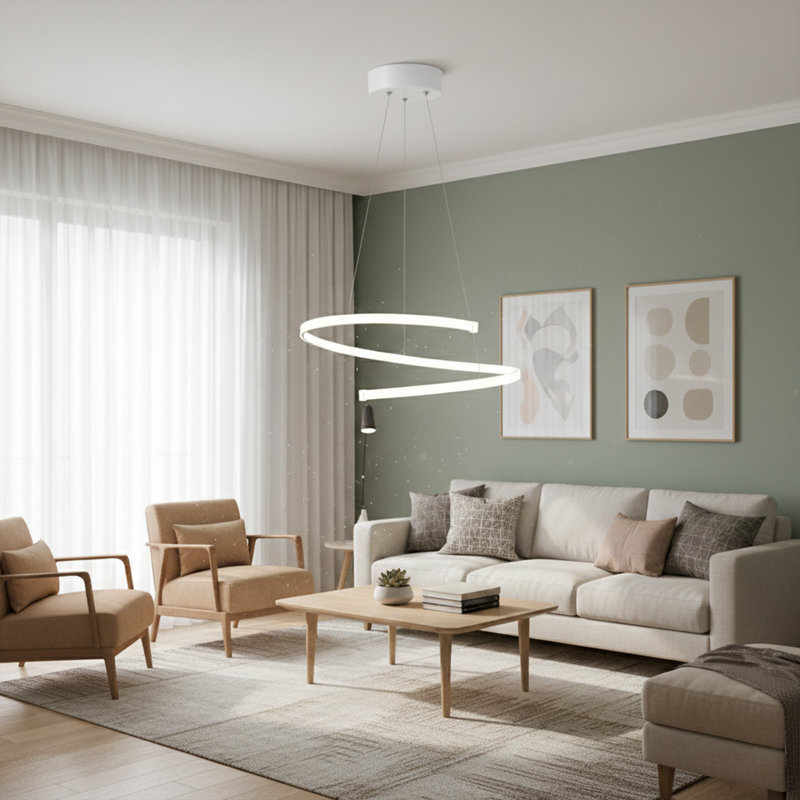 Lustre géométrique en spirale 1 lumière Valerius, 6500 Kelvins, Blanc, Porcelaine