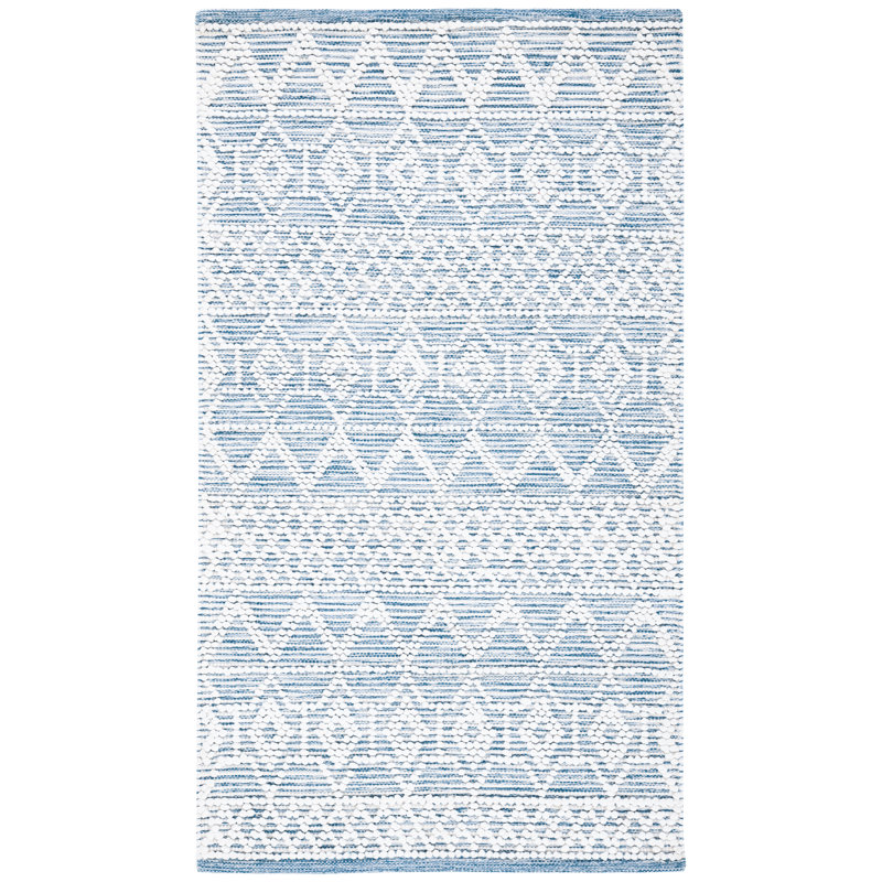 Tapis en coton / viscose tissé à la main Natura en blanc / bleu, Rectangle 4 pi x 6 pi