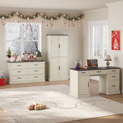 Hailiey 3 Pieces Office Set,Writing Desk,6 Drawer Dresser and Bookcase