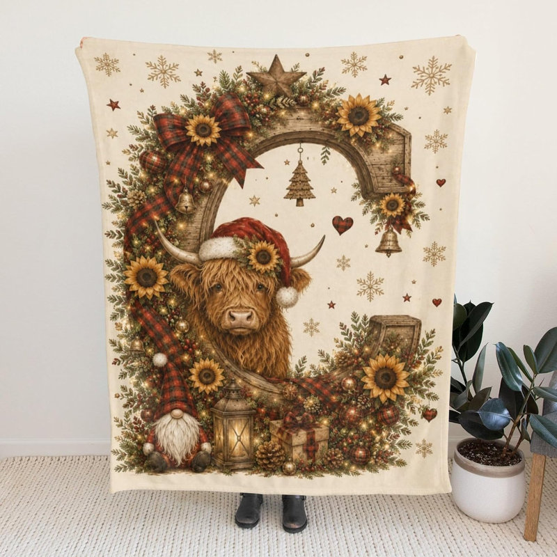 Couverture de Noël Highland Cow