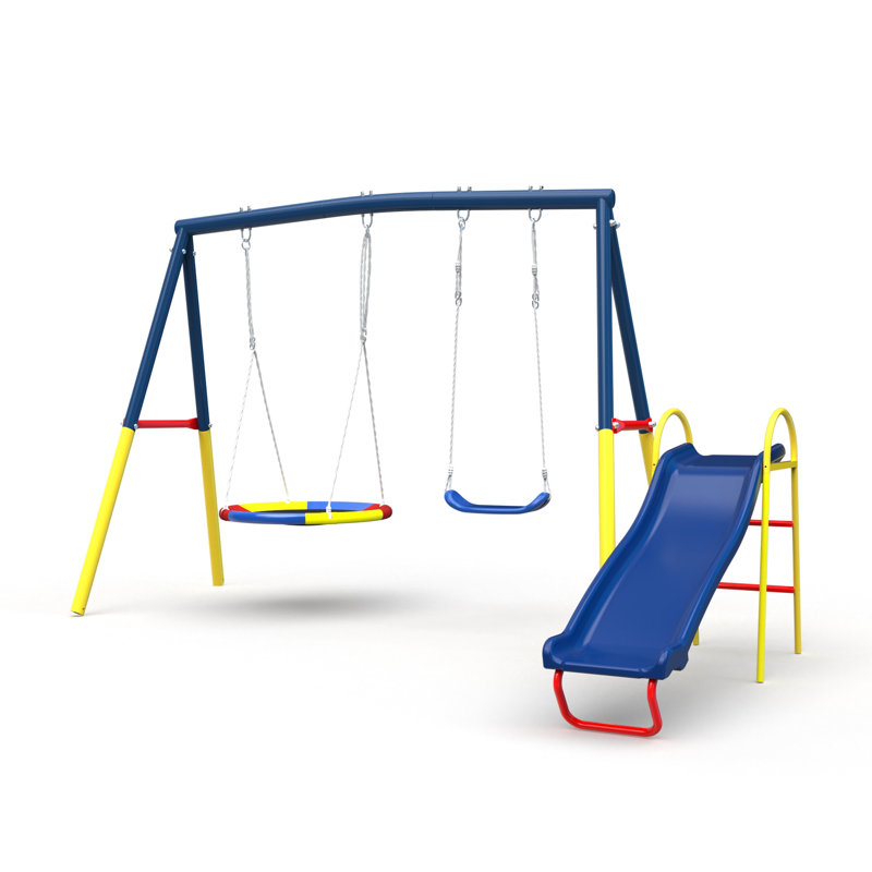 Balançoire 3 en 1, avec glissade, la cour arrière en acier bleu respecte les règles