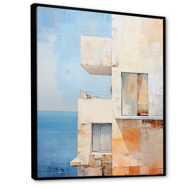 «Soft Color Cubic Beach House III», reproduction sur toile, Cadre flottant noir, H 40 po x l 30 po x P 1,5 po