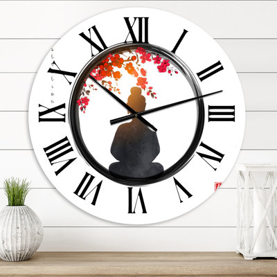 BuddHa in Zen Circle With Red Flowers - Farmhouse wall clock