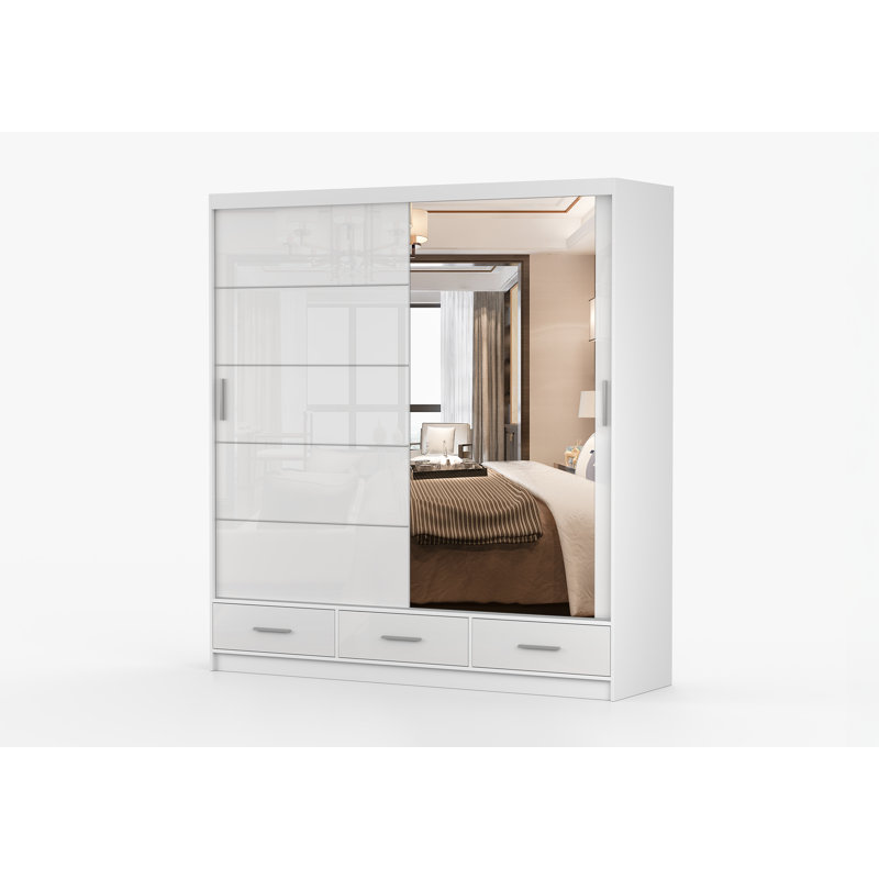 Sliding Wardrobe with Mirror 203cm - Timeless Style Meets Smart Organisation, Gloss White