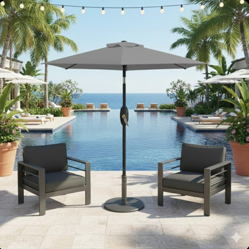 Parasol avec manivelle et inclinaison (sans base), Gris